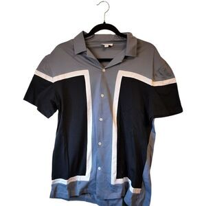 Reiss Blue And Black Short Sleeve Button Up Shirt Men's Size L